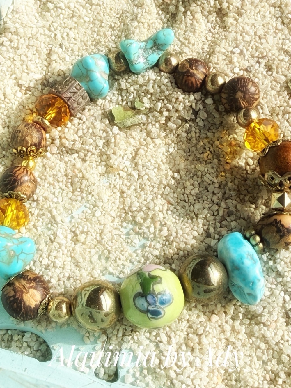 Alquimia Turquoise, Gold & Amber Beaded Bracelet